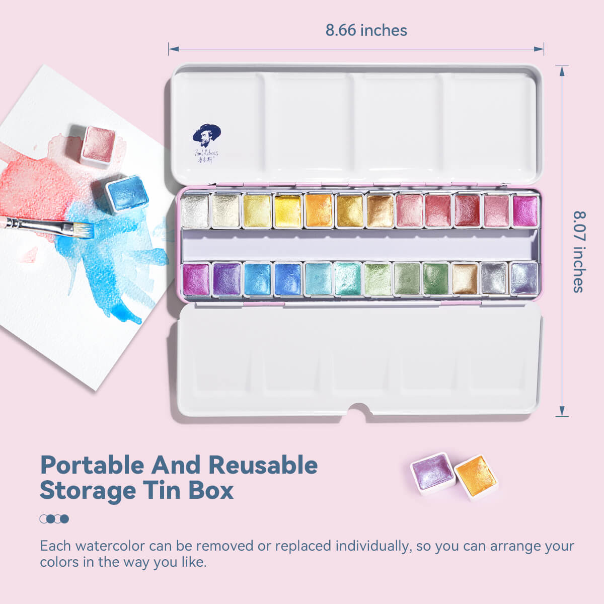 Paul Rubens 24 colors Artist Watercolor Paints-Metallic Glitter Solid