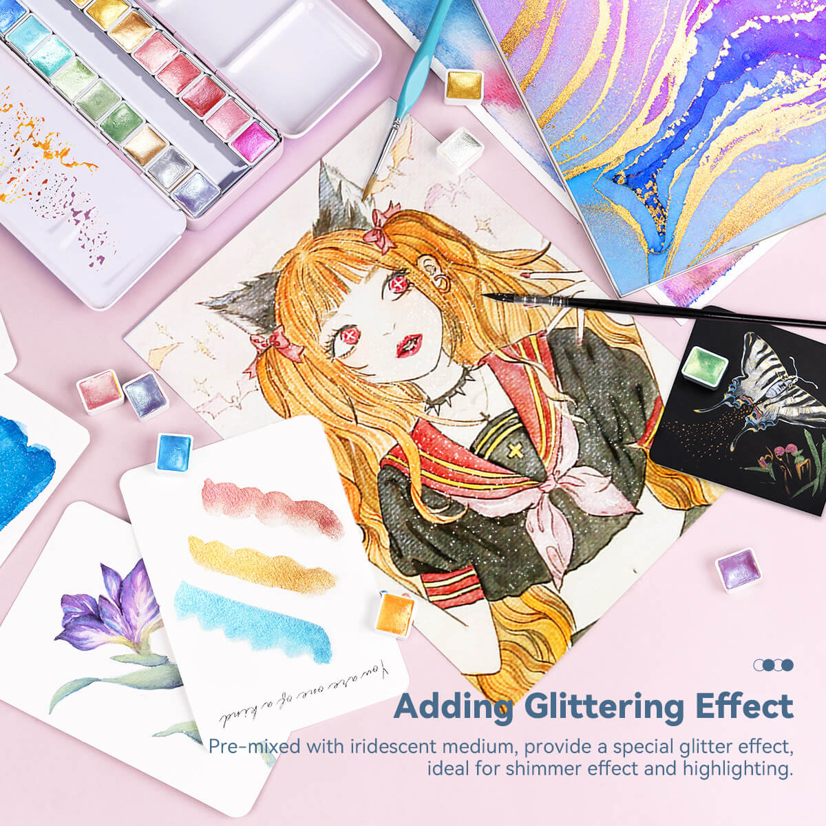 Paul Rubens 24 colors Artist Watercolor Paints-Metallic Glitter Solid