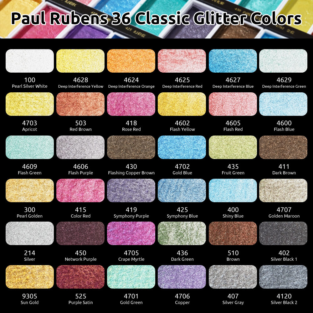 Paul Rubens Watercolor Paint Set, 36 GUCAI Pearlescent Colors, Good Lightfastness