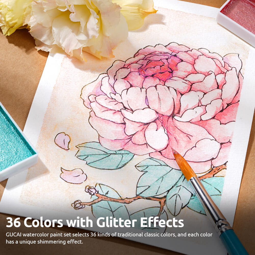 Paul Rubens Watercolor Paint Set, 36 GUCAI Pearlescent Colors, Good Lightfastness