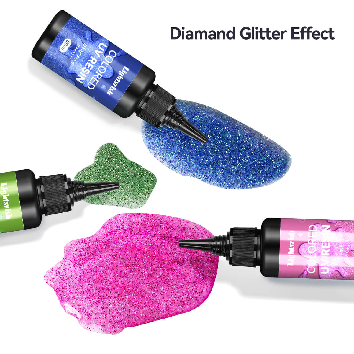 Lightwish Colored UV Resins, Diamond Glitter 8 Colors UV Resin Kit A