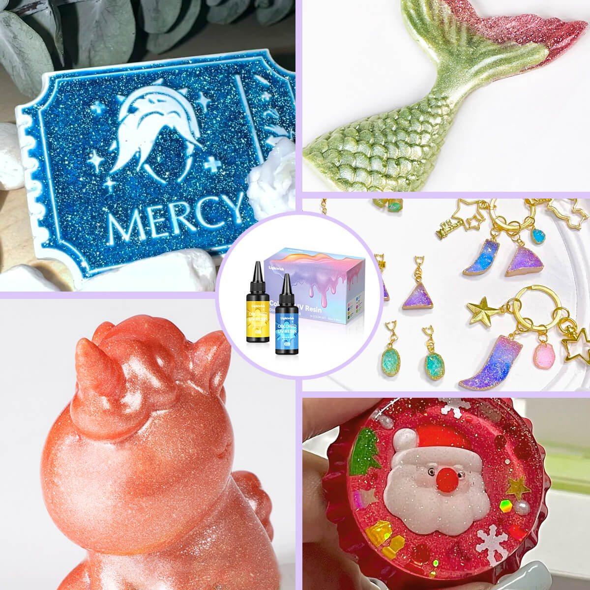 Lightwish Colored UV Resins, Diamond Glitter 8 Colors UV Resin Kit A