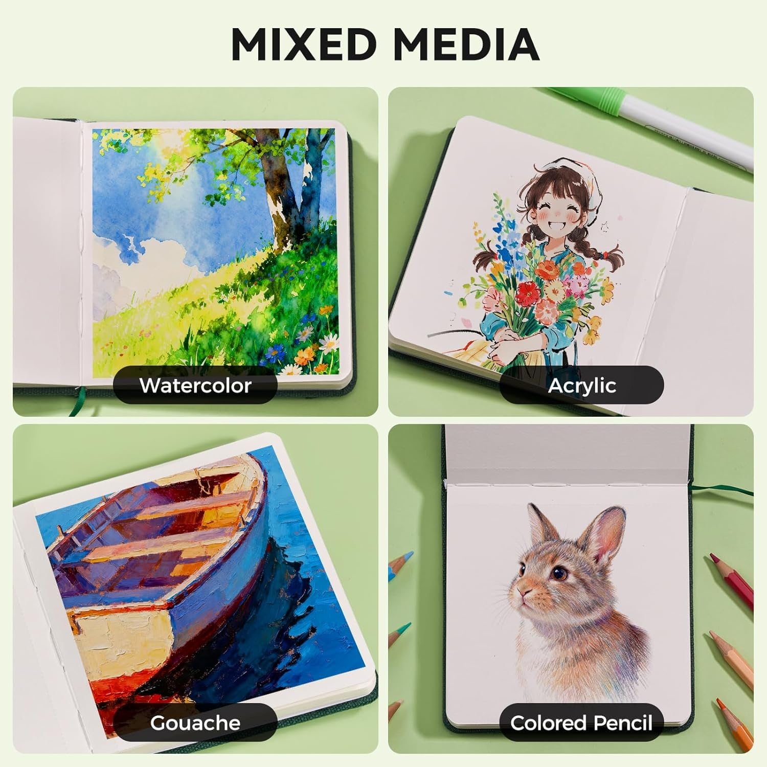 Watercolor Journal - 100% Cotton Hot Press Paper | 20 Sheets 40 Pages | 300GSM (140lb) | Linen Cotton Cover Watercolor Sketch Books for Artists Painting,Mixed Media 5.91 x 5.91 in