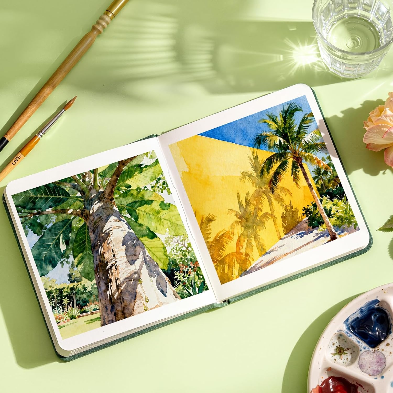 Watercolor Journal - 100% Cotton Hot Press Paper | 20 Sheets 40 Pages | 300GSM (140lb) | Linen Cotton Cover Watercolor Sketch Books for Artists Painting,Mixed Media 5.91 x 5.91 in