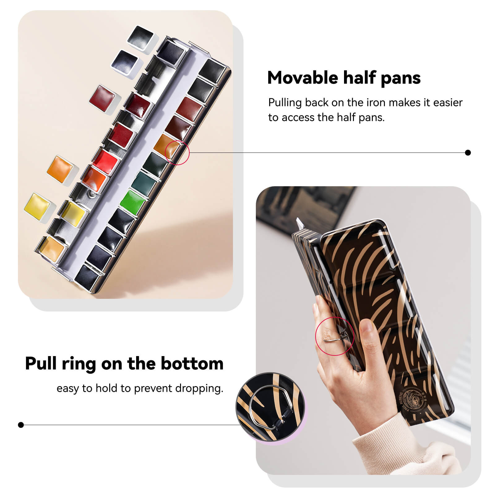 Paul Rubens Professional Watercolor Paint Set, 24 Vibrant Colors in Portable Tin Box(Black and Gold)