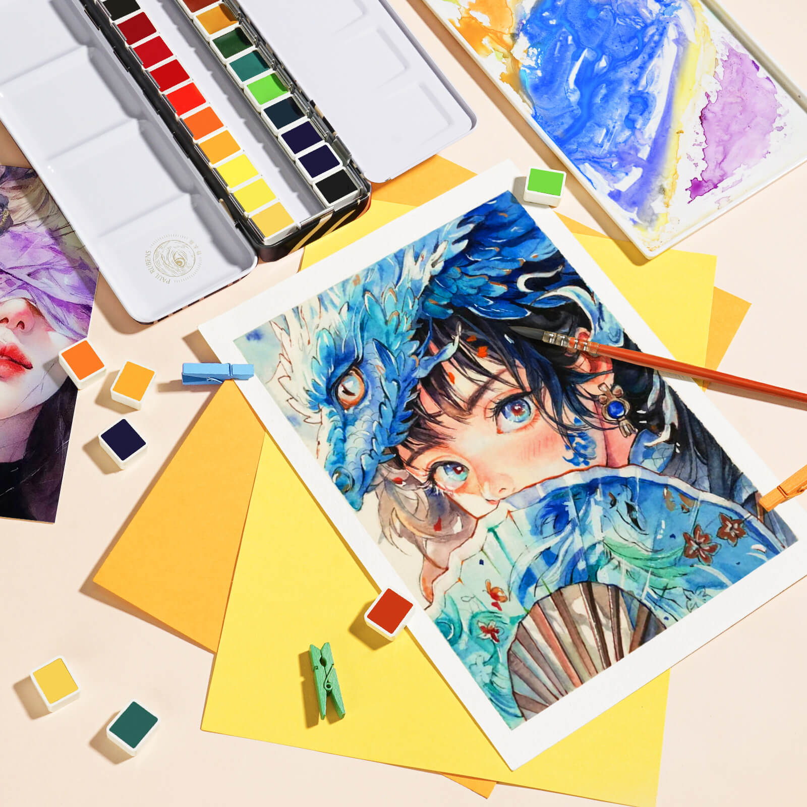 Paul Rubens Professional Watercolor Paint Set, 24 Vibrant Colors in Portable Tin Box(Black and Gold)