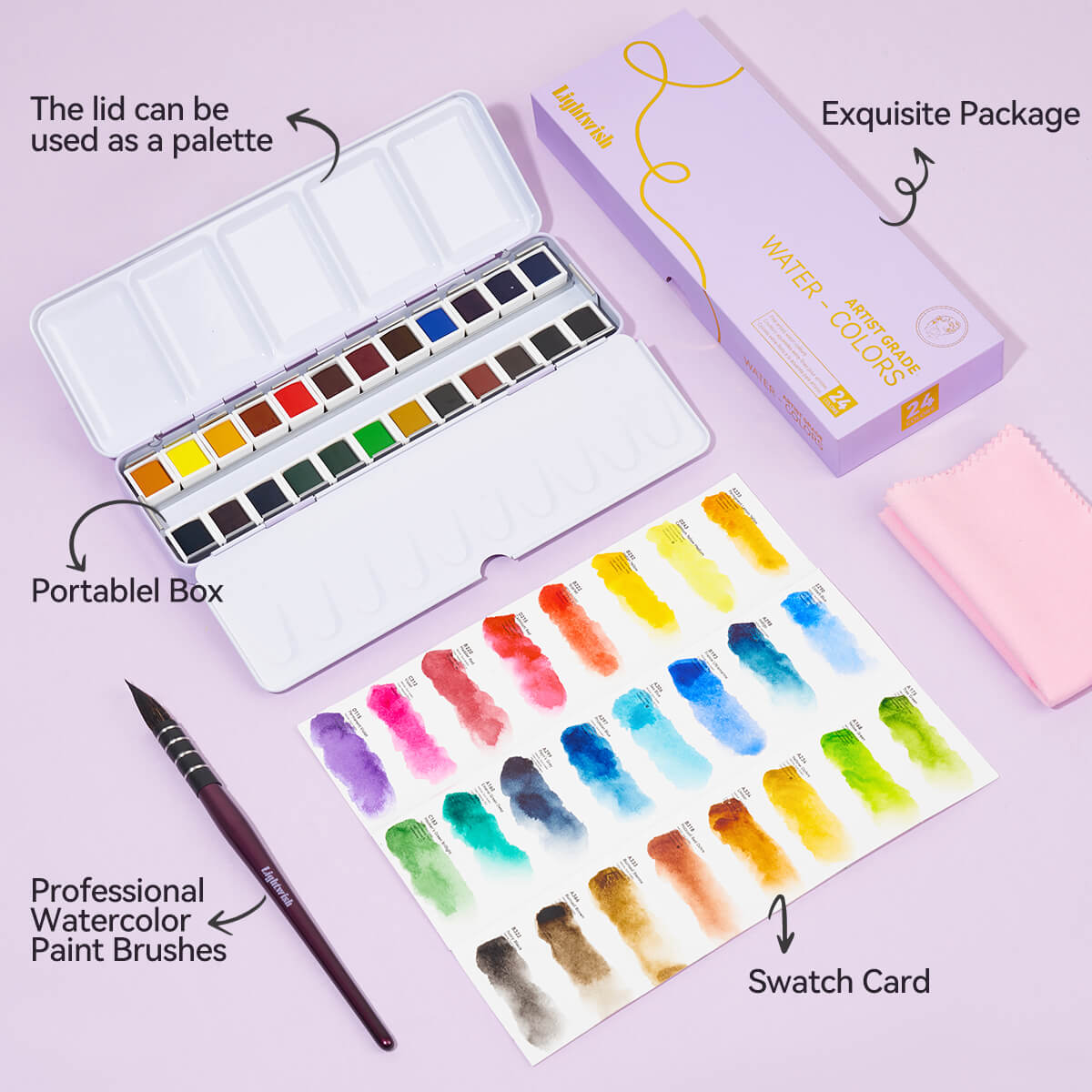 Lightwish Artist Watercolor Set – 24 Colors