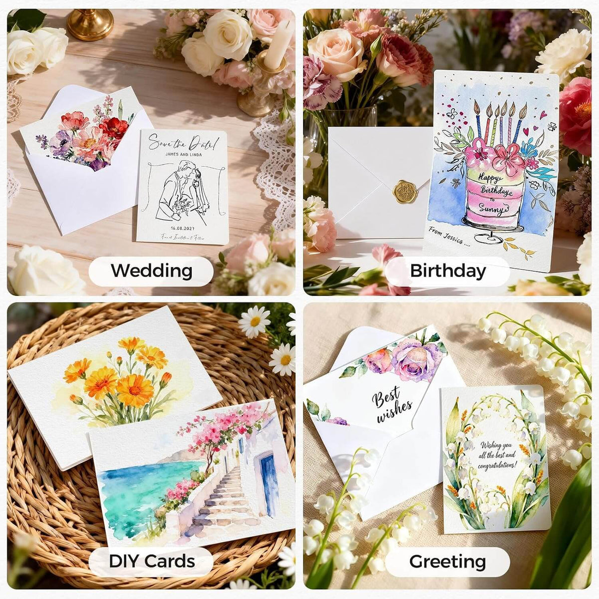 300gsm 100% Cotton Foldable Watercolor Greeting Cards with Envelopes – Cold Press Blank Cards & 30 Wax Seal Stickers for Painting, Inviting & Gifting