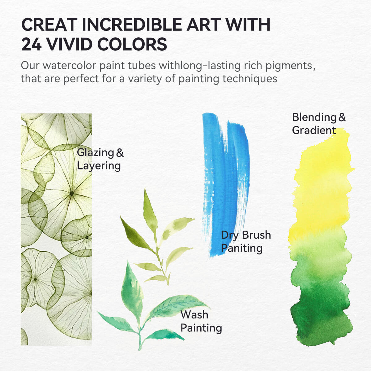 LIGHTWISH Marie's Masters Ensemble de tubes de peinture aquarelle professionnelle 24 couleurs