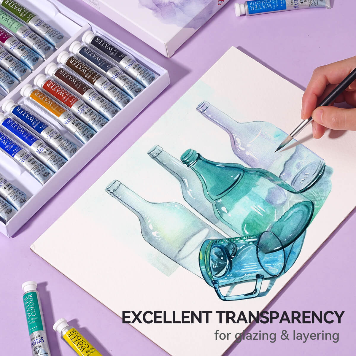 LIGHTWISH Marie's Masters Ensemble de tubes de peinture aquarelle professionnelle 24 couleurs