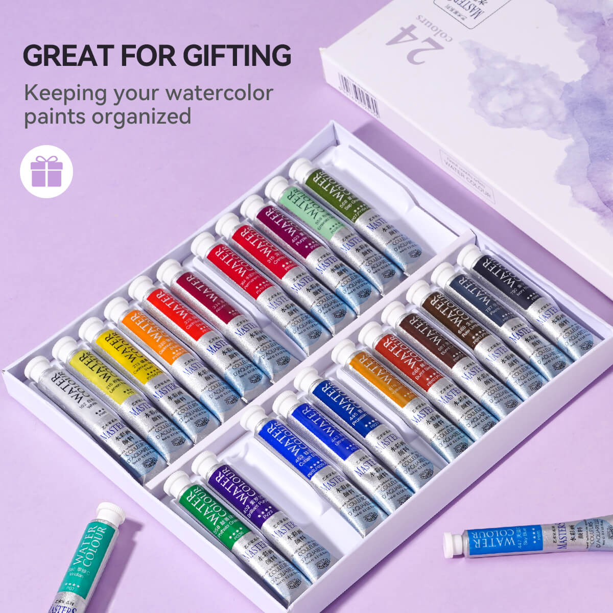 LIGHTWISH Marie's Masters Ensemble de tubes de peinture aquarelle professionnelle 24 couleurs