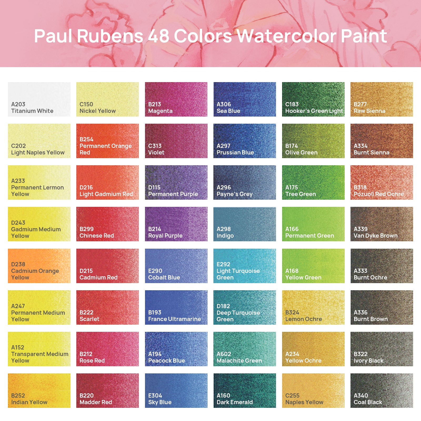 Paul Rubens Artist Grade 48 Colors Solid Watercolor Paints