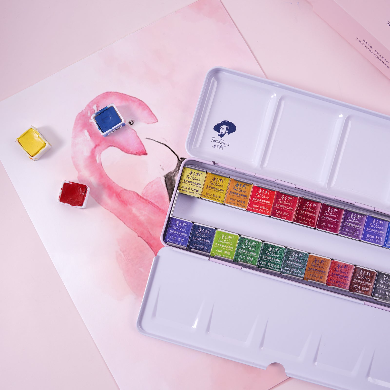 Paul Rubens Professional Watercolor Paint Set Artist Grade, 24 Vivid Colors with Portable Metal Box for Artists, Beginners, Hobbyists, Students