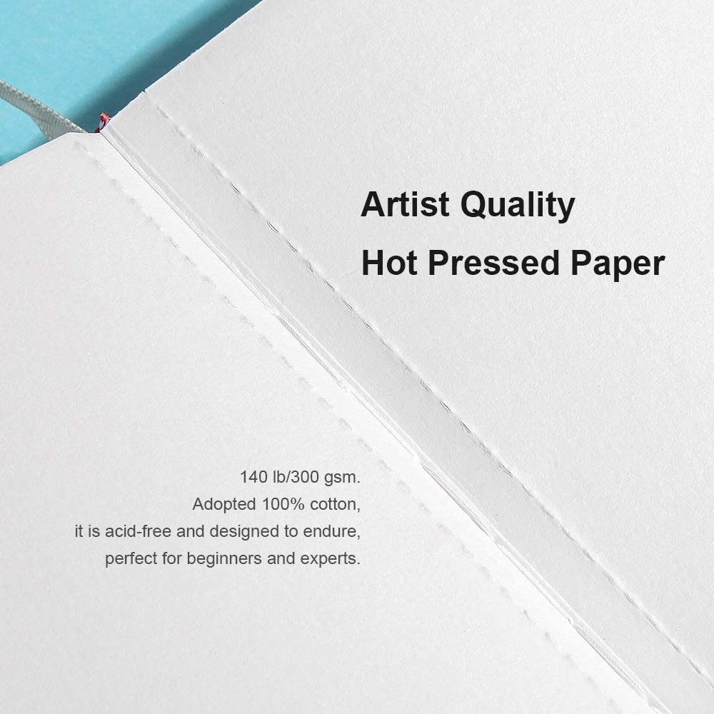 Paul Rubens Watercolor Paper, 100% Cotton Hot Press Watercolor Journal 7.6" x 5.3", 20 Sheets