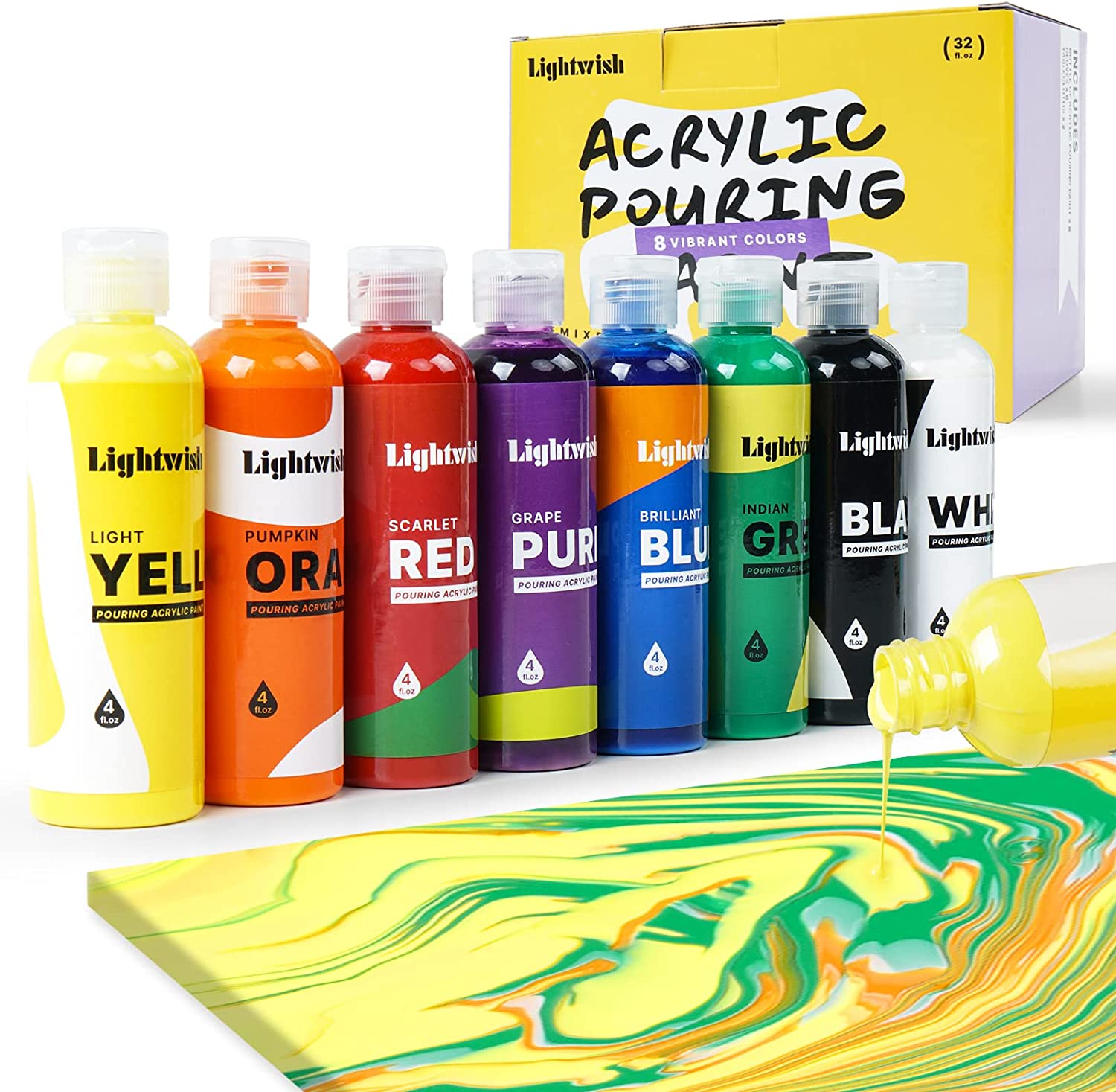 Artme Acrylic Pouring Set – 4x Acryl-Gießfarbe (60 Ml), 1x Leinwand 20x20 Cm, Für Fluid Art, Anfänger & Künstler