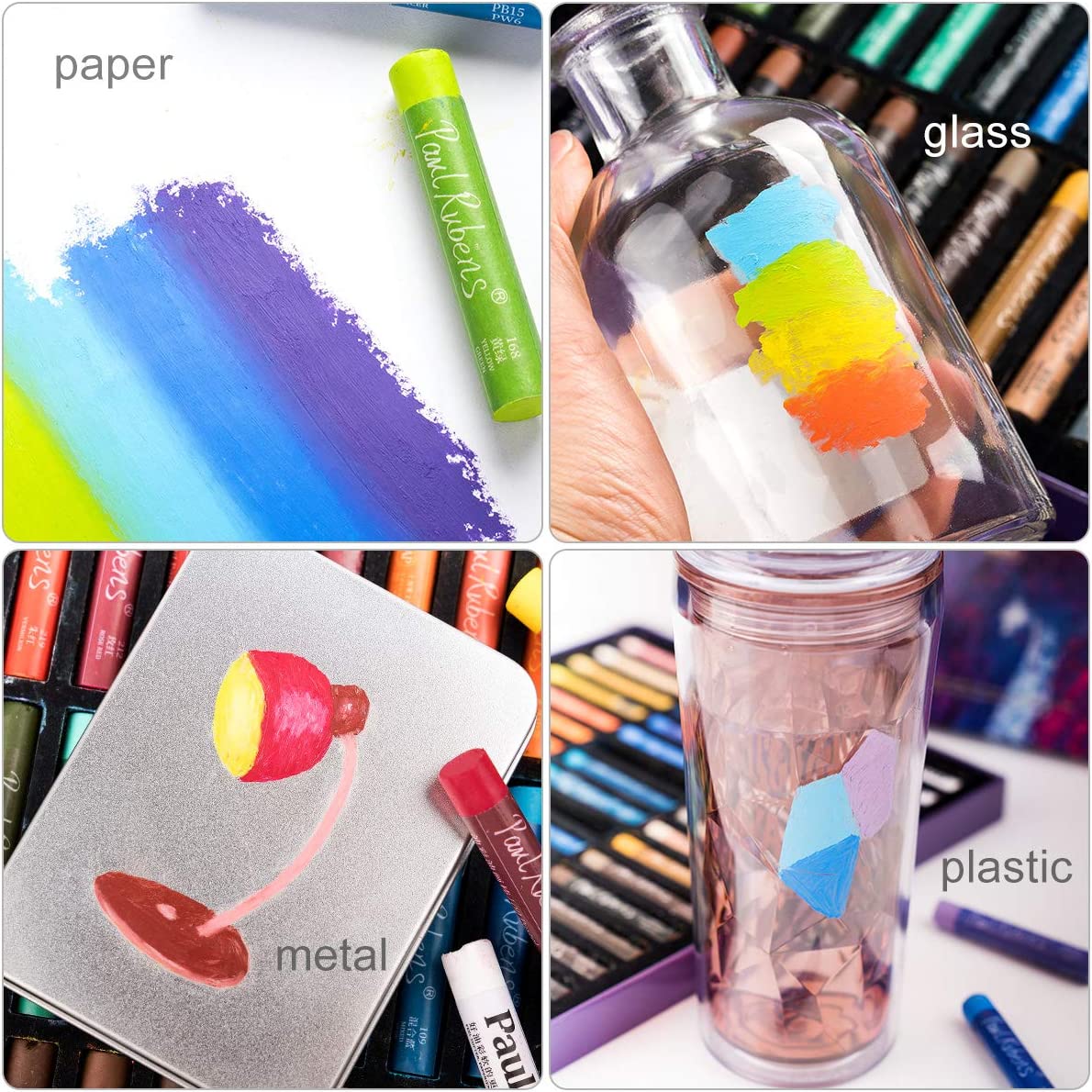 Try Paul Rubens oil pastels for painting on different materials.