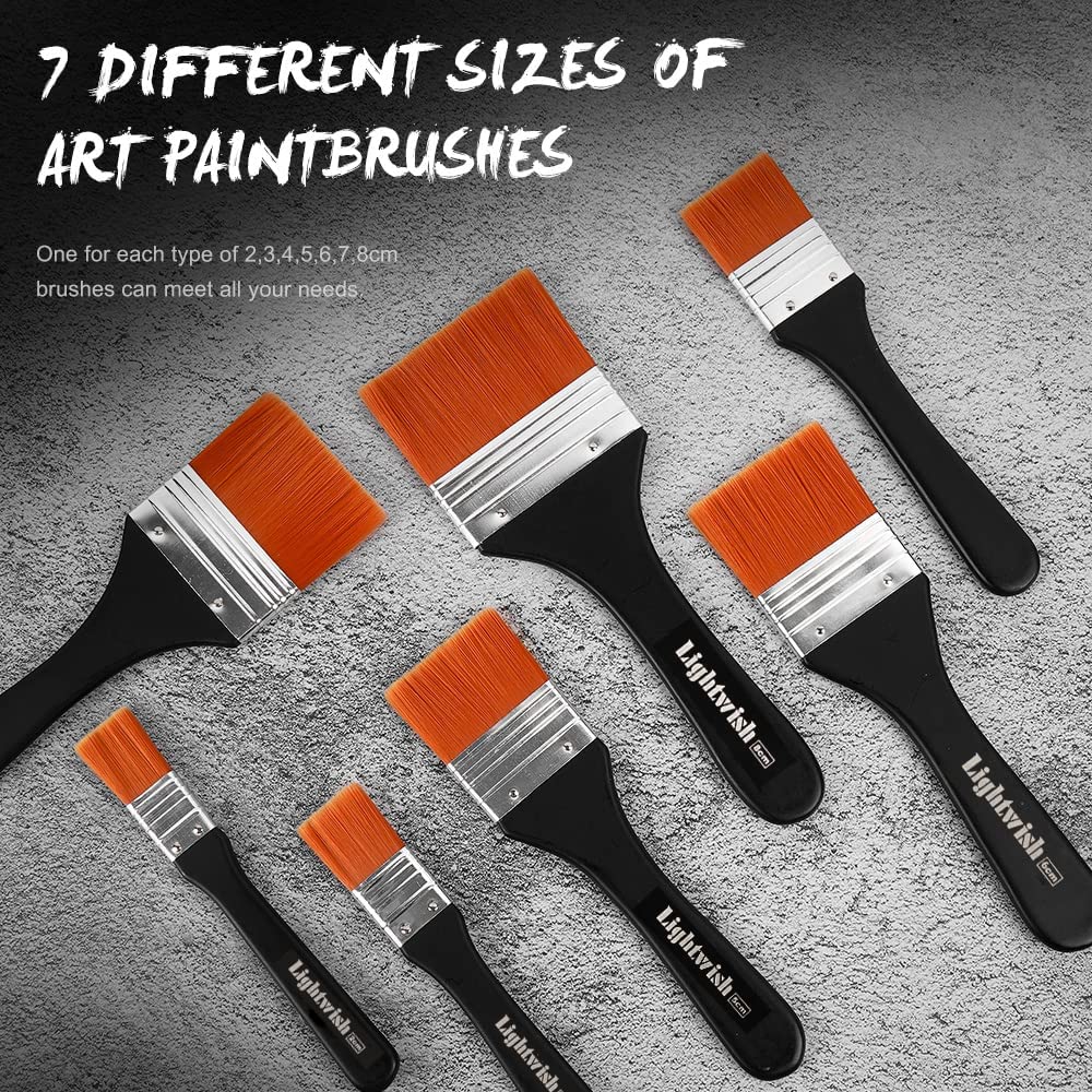 LIGHTWISH Set of 7 Flat Paint Brushes for Applying Gesso,Acrylic Paint, Oil Paint, Watercolor