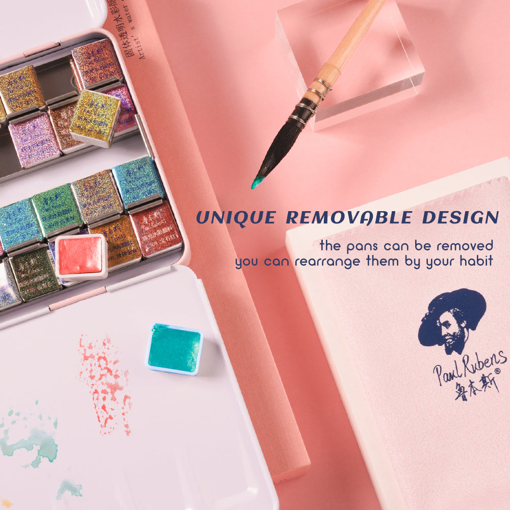 Paul Rubens Artist Grade Watercolor Paint Set, 48 Colors Glitter Metallic Watercolor Paints