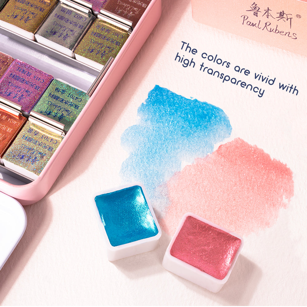 Paul Rubens Artist Grade Watercolor Paint Set, 48 Colors Glitter Metallic Watercolor Paints