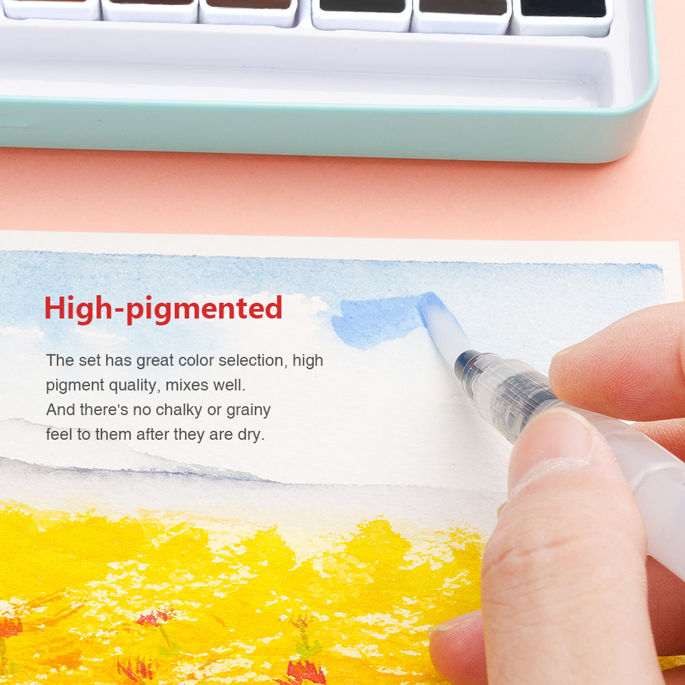 MeiLiang Watercolor Paint Set, 36 Vivid Colors in Pocket Box with Metal Ring and Watercolor Brush