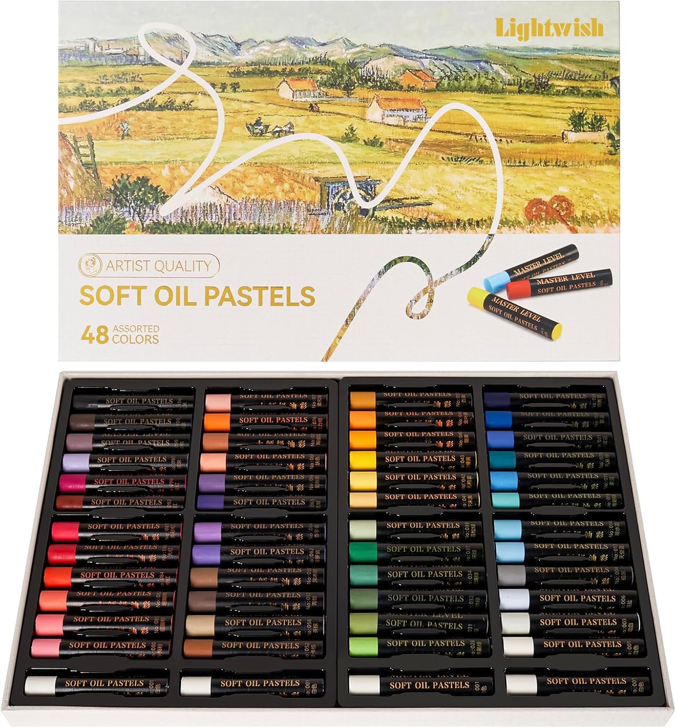 Lightwish Professionelle Ölpastelle, 48 leuchtende Farben plus 4 Weiß, 52er-Set, cremige und pigmentierte weiche Künstler-Ölpastelle zum Mischen, Schichten und Schattieren