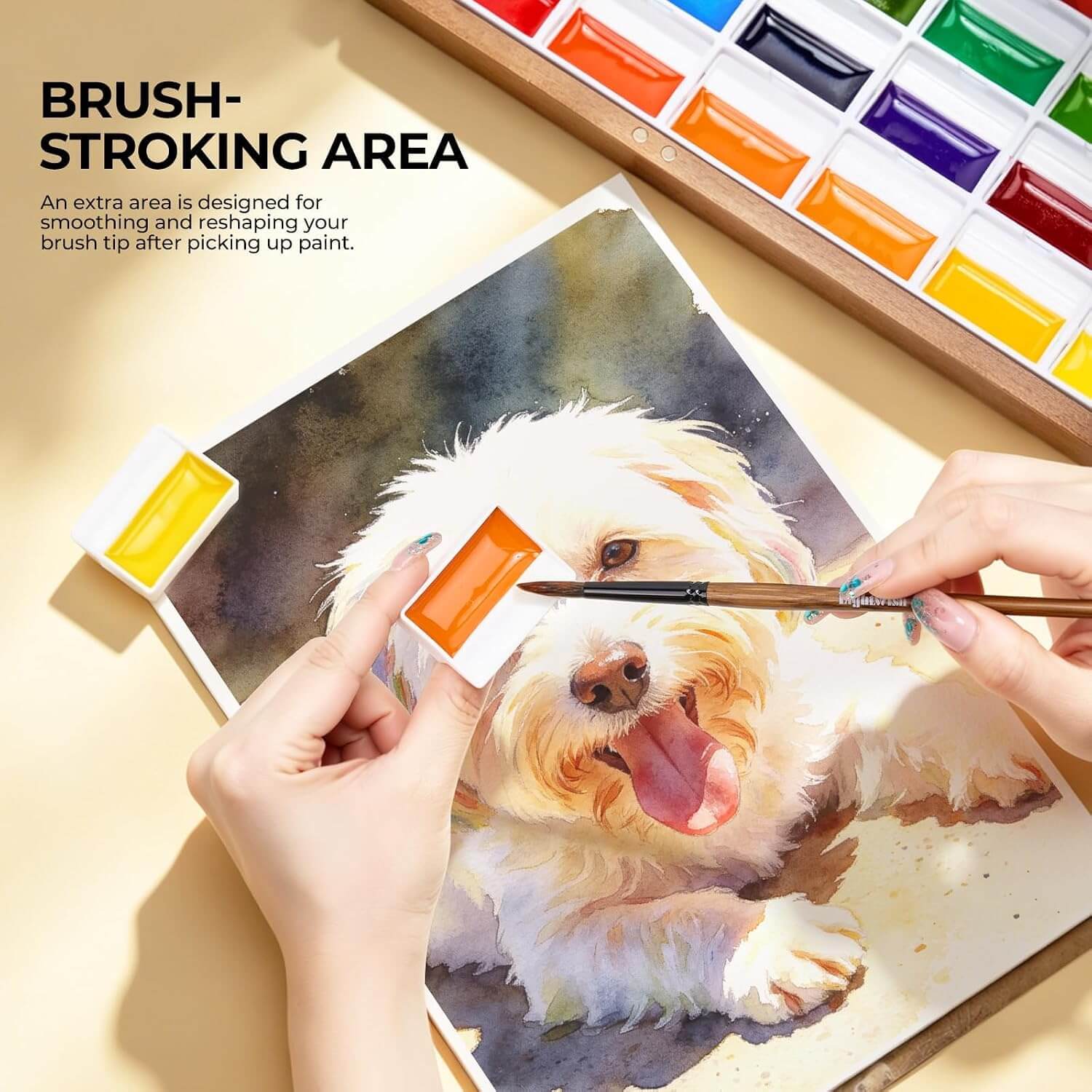 24 Colors Semi-Moist Watercolor Paint Box Set with Cotton Paper & Brushes