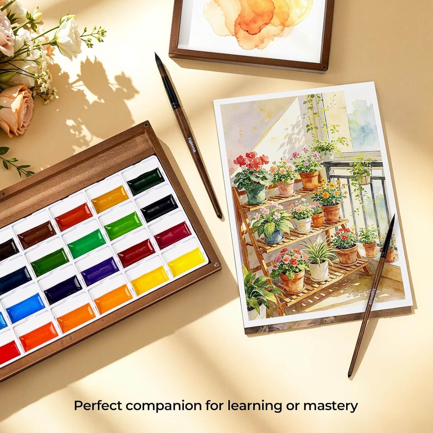 24 Colors Semi-Moist Watercolor Paint Box Set with Cotton Paper & Brushes