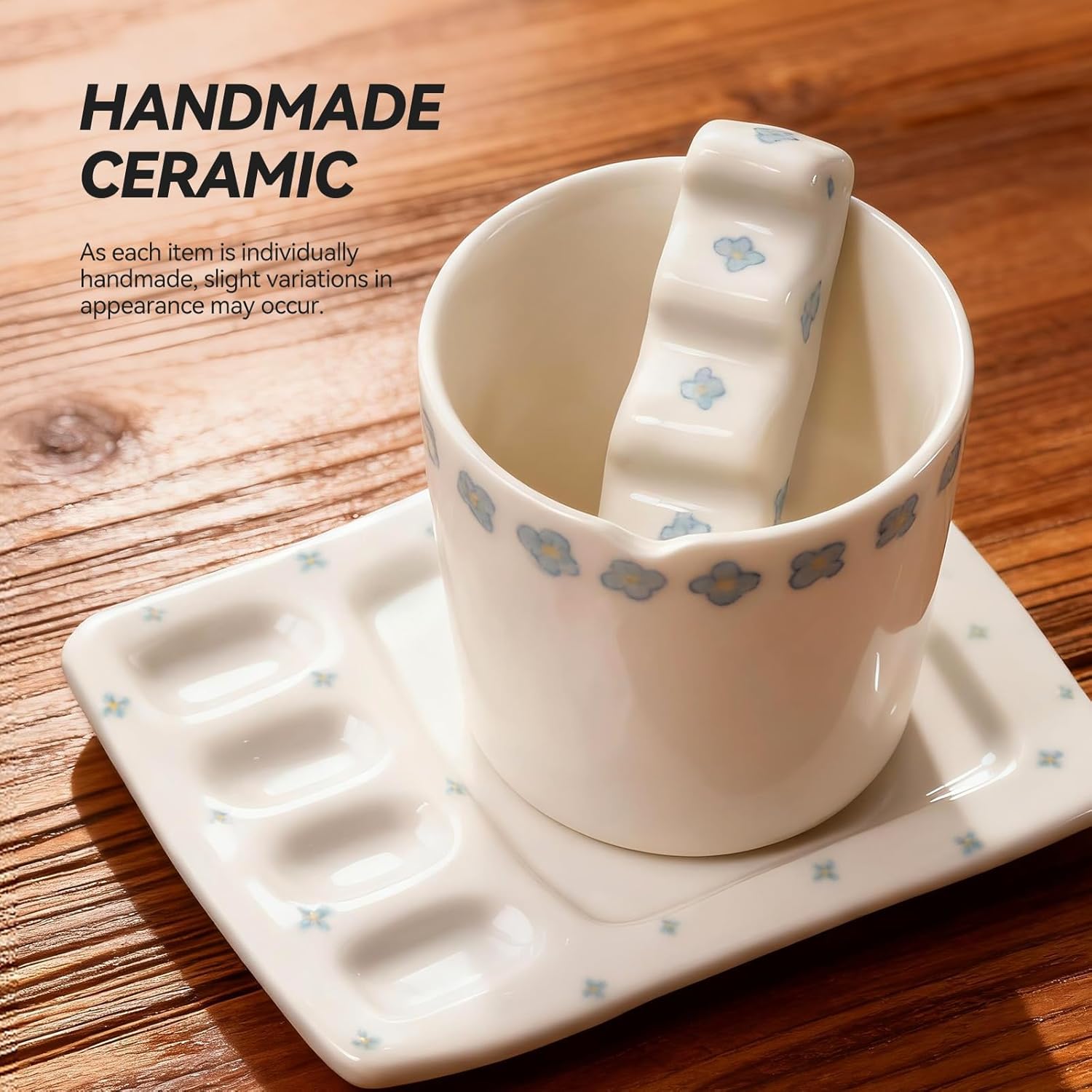 Handmade ceramic paint palette set, artist's ceramic watercolor palette, brush holder and paint cups