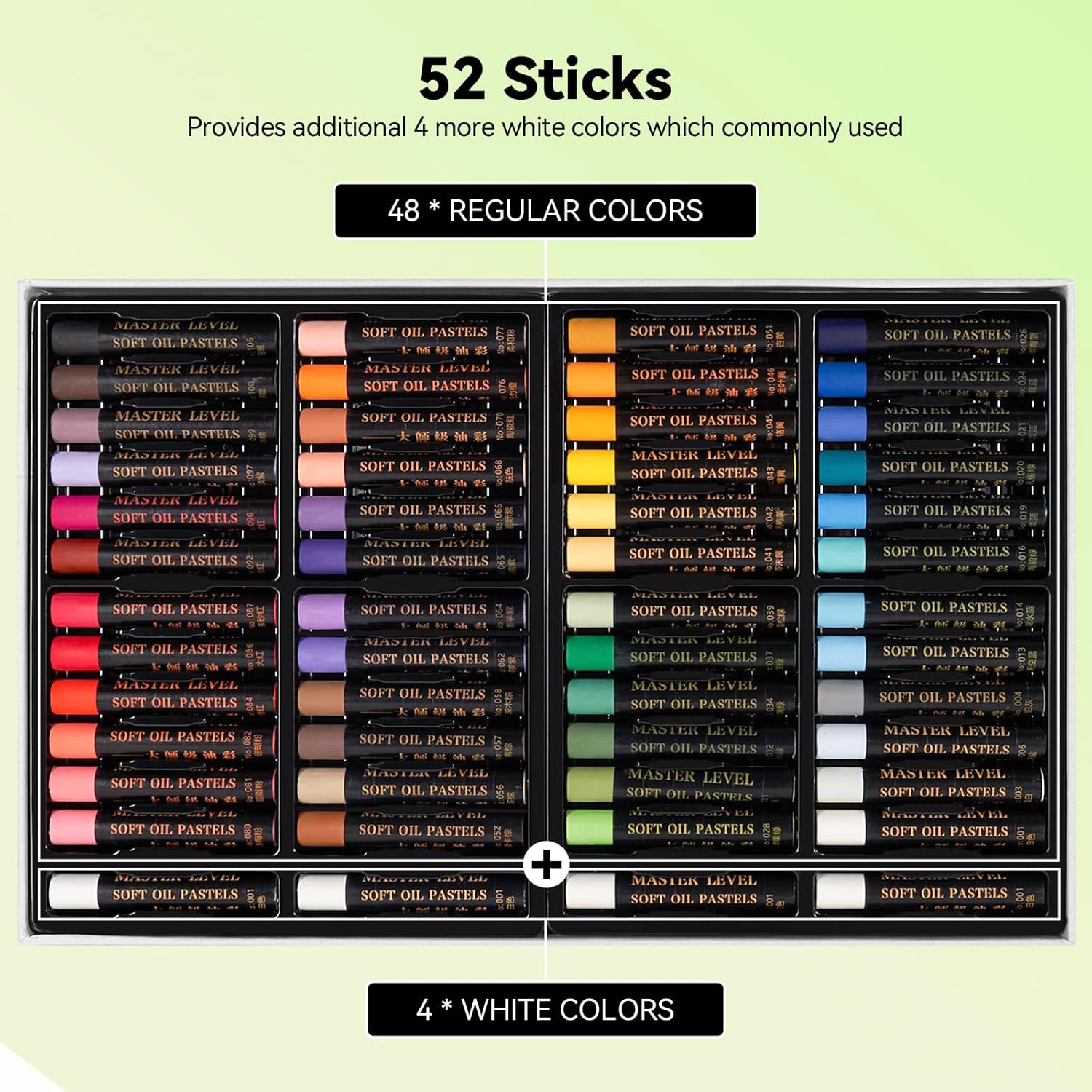 Pastels à l'huile professionnels Lightwish, 48 couleurs vives plus 4 blancs, lot de 52