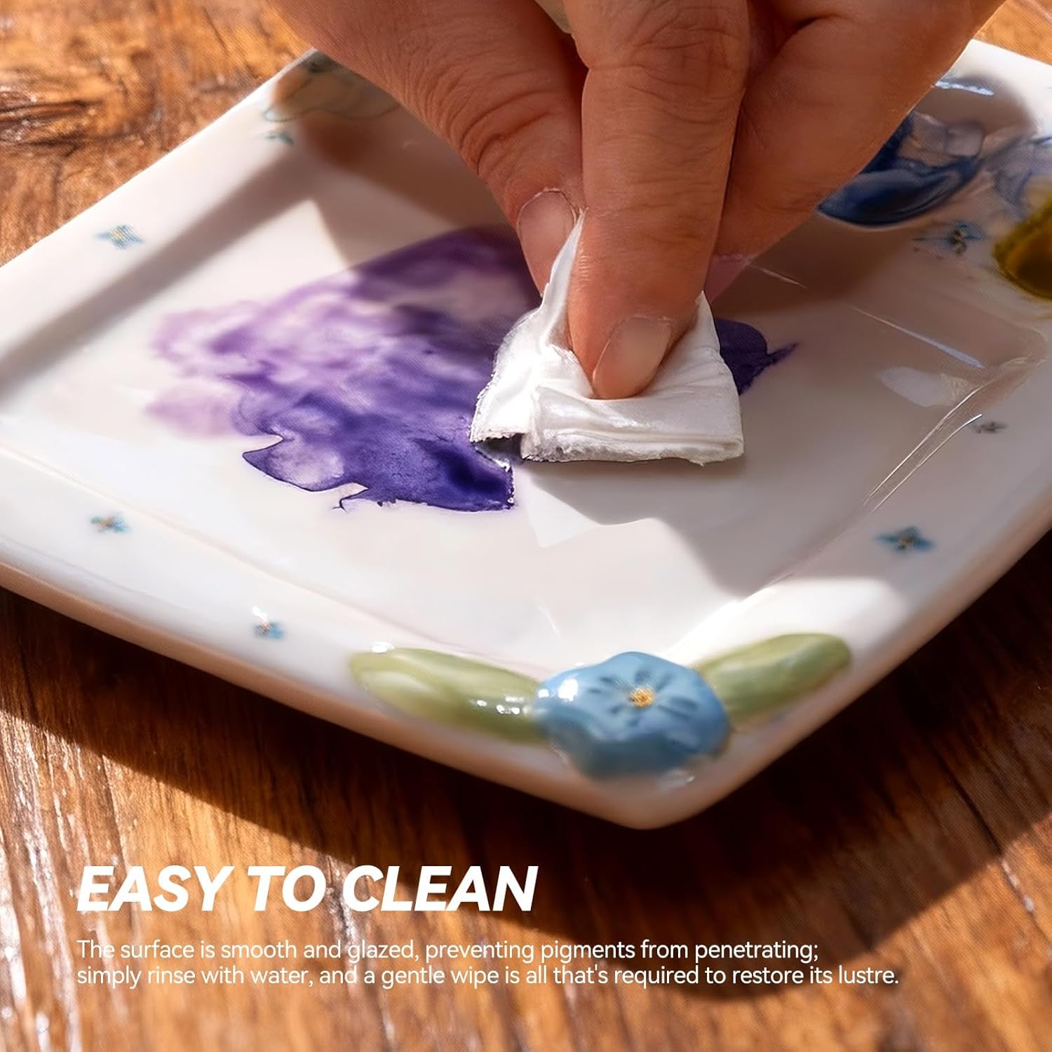 Handmade ceramic paint palette set, artist's ceramic watercolor palette, brush holder and paint cups