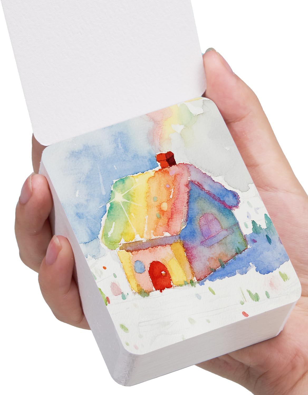 Lightwish 60 Sheets Mini Watercolor Sketchbook 2.6 x 3.3 inch Hot Press 300gsm/140lb, Travel Size Portable Tearable Square Painting Notebook, Square Watercolor Sketch Book Art Paper Sketchbook