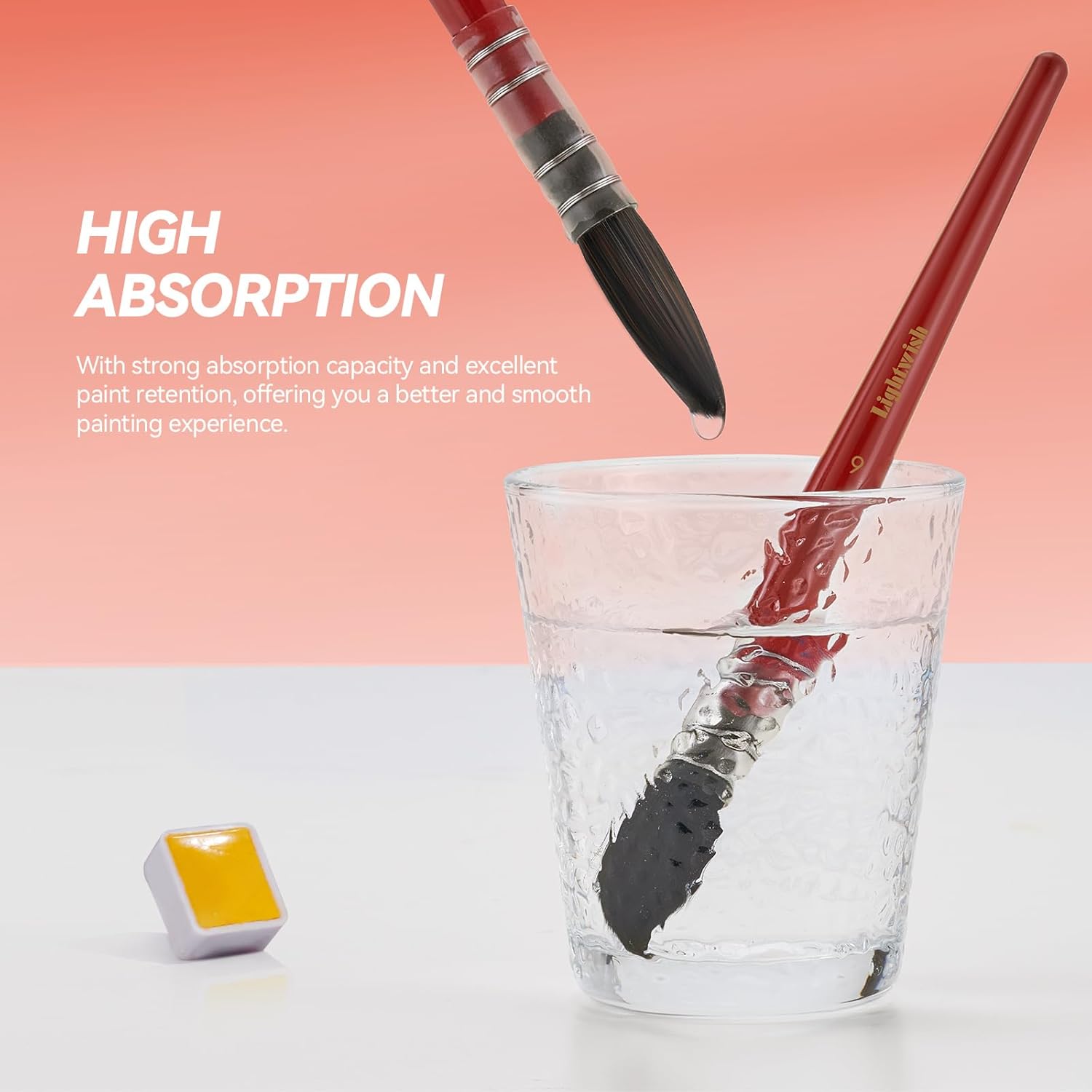 Lightwish Watercolor Brushes Set, Synthetic Hair Paint Brushes Kit for Artists, Adults, and Hobbists, Pointed Round Mop Brush for Watercolor, Gouache,9 Pcs （#0#1#2#3#4#5#6#7#8）