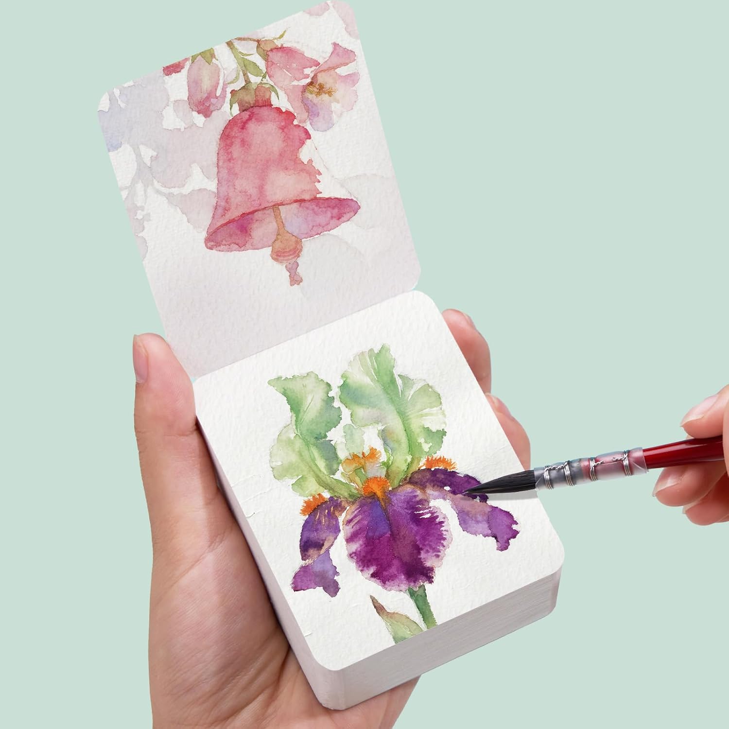 LIGHTWISH Mini Watercolor Sketchbook 60 Sheets 2.6 x 3.3 inch 100% Cotton Cold Press 300gsm/140lb,Mini Travel Small Watercolor Book Square Painting Notebook Tearable Art Paper Sketchbook