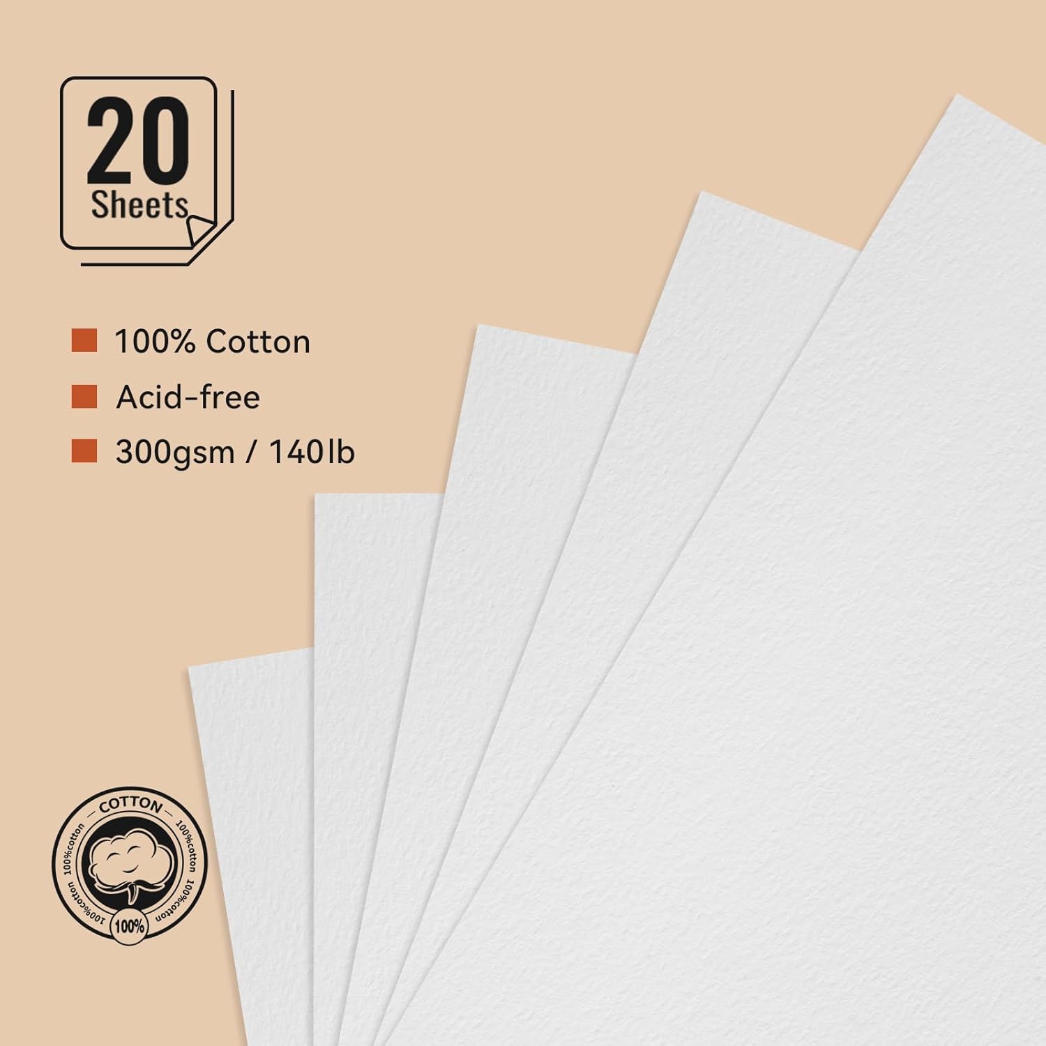 Lightwish Watercolor Sketchbook,100% Cotton Acid Free Watercolor Journal,300gsm/140lb Cold Press Watercolor Paper for Artists,Adults,Students,20 Sheets,5.8 * 8.2 Inches Paper