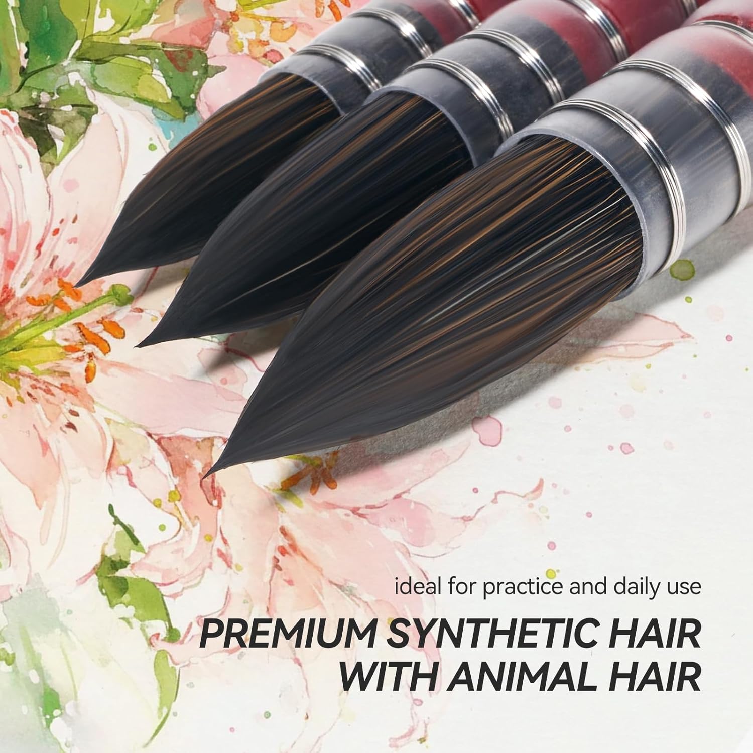 Lightwish Watercolor Brushes Set, Synthetic Hair Paint Brushes Kit for Artists, Adults, and Hobbists, Pointed Round Mop Brush for Watercolor, Gouache,9 Pcs （#0#1#2#3#4#5#6#7#8）