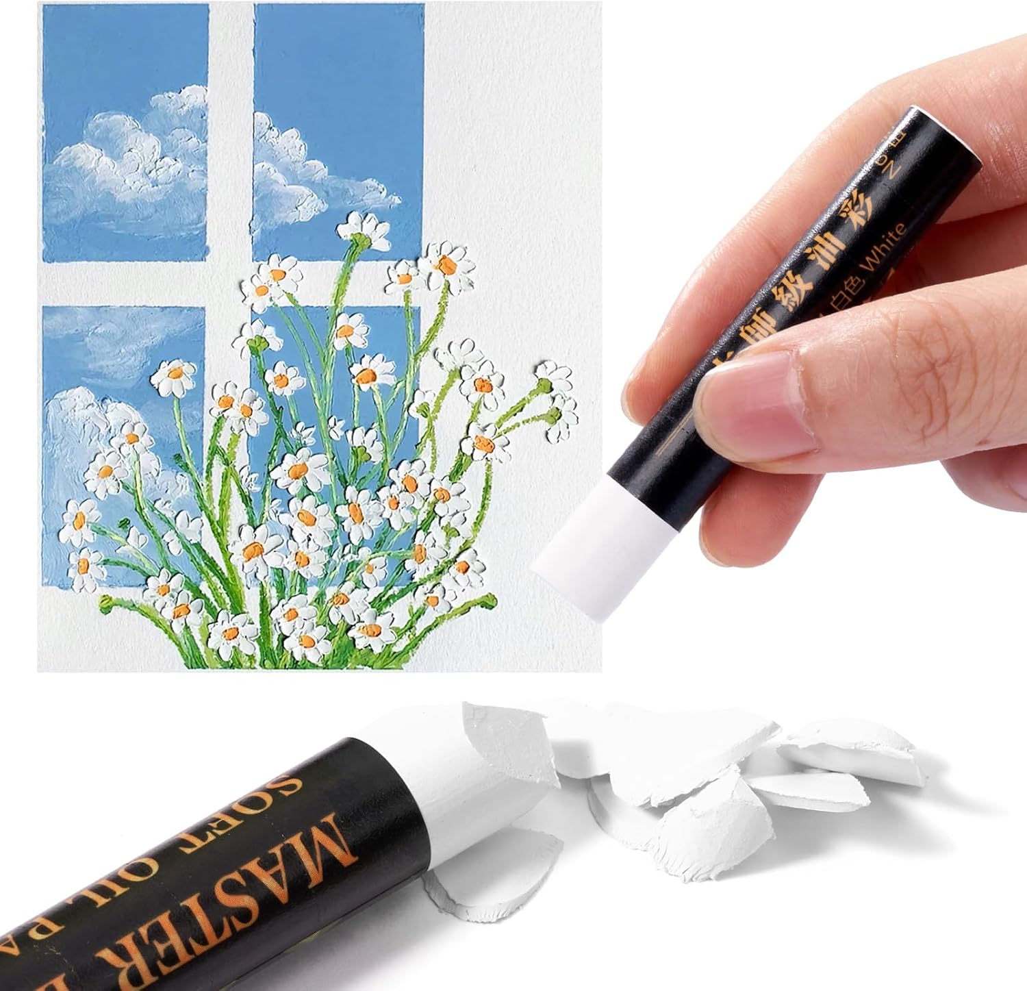 LIGHTWISH White Oil Pastels - Pack of 12, Ultra-Smooth Blendable Crayons for Professional Artists & Beginners, Perfect for Canvas, Chalkboard & DIY Crafts, Non-Fade, High Coverage Art Supplies