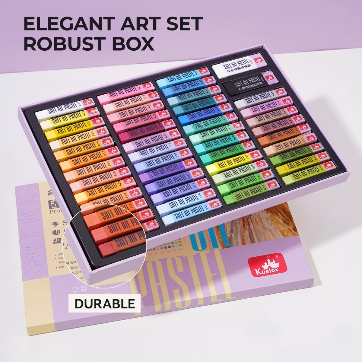 LIGHTWISH Oil Pastels for Artists - 50 Square Include 2 Large Black White Oil Pastel Set (Macaron)