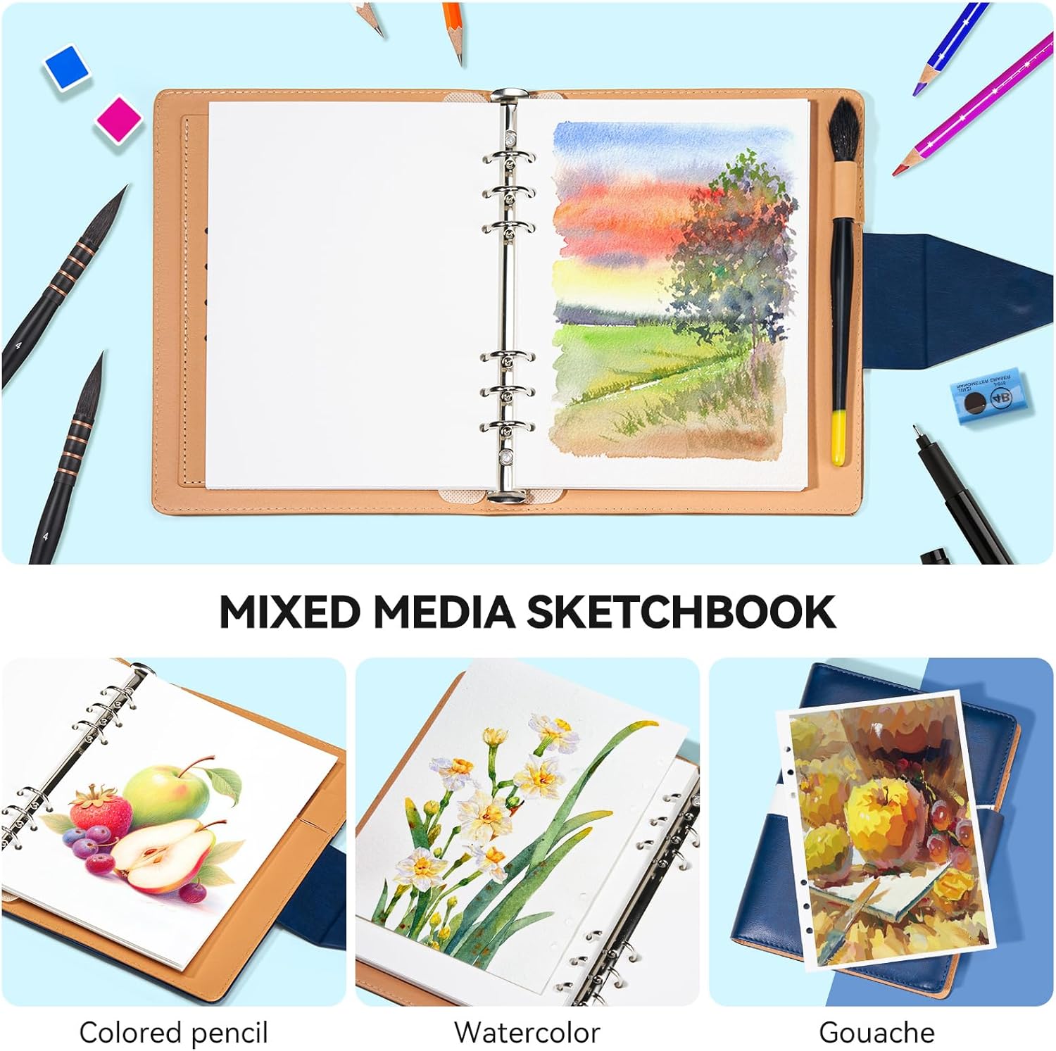 Lightwish Watercolor Sketchbook,100% Cotton Acid Free Watercolor Journal,300gsm/140lb Hot Press Watercolor Paper for Artists,Adults,Students,20 Sheets,Paper 5.8 * 8.2 Inches(A5)