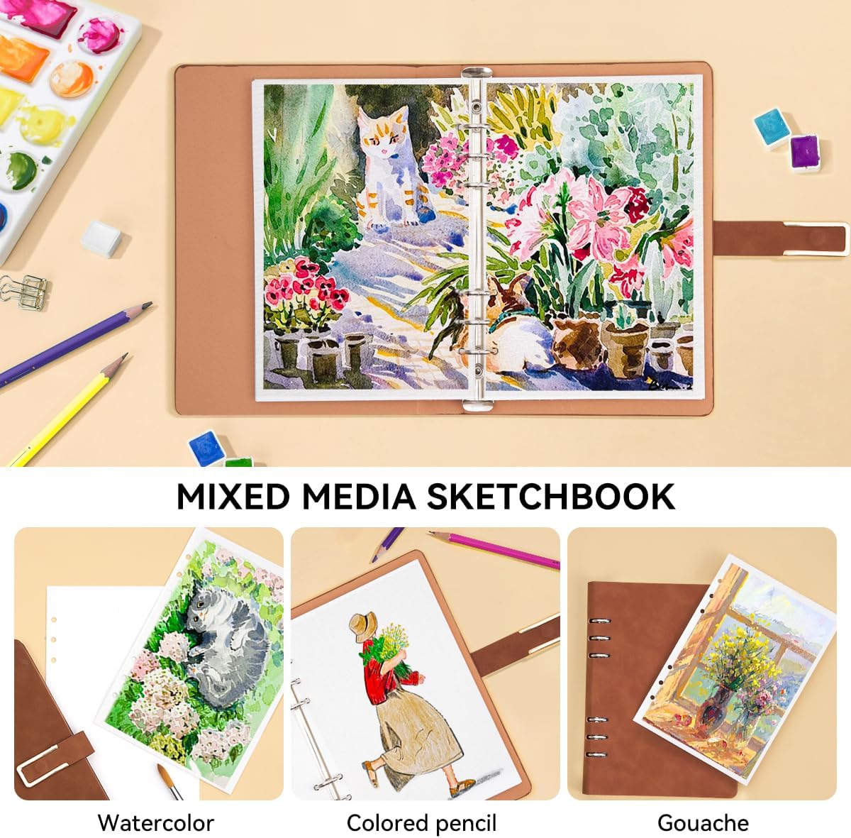 Lightwish Watercolor Sketchbook,100% Cotton Acid Free Watercolor Journal,300gsm/140lb Cold Press Watercolor Paper for Artists,Adults,Students,20 Sheets,9.25 * 6.3 Inches