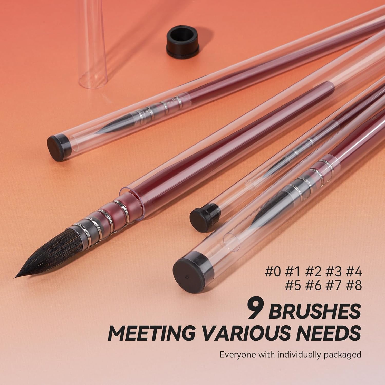 Lightwish Watercolor Brushes Set, Synthetic Hair Paint Brushes Kit for Artists, Adults, and Hobbists, Pointed Round Mop Brush for Watercolor, Gouache,9 Pcs （#0#1#2#3#4#5#6#7#8）