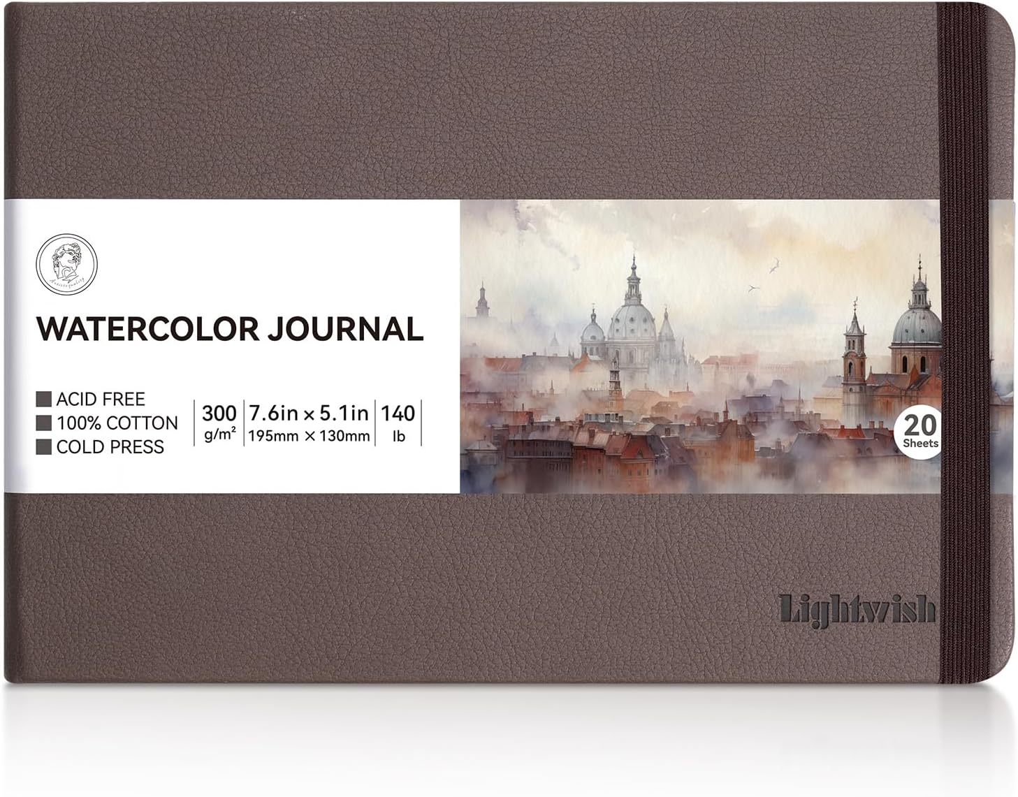 Lightwish Watercolor Journal, 100% Cotton Cold Press Watercolor Paper Sketchbook 7.6” x 5.3”, 20 Sheets (140lb/300gsm), Acid-Free for Watercolors, Gouache, Acrylics
