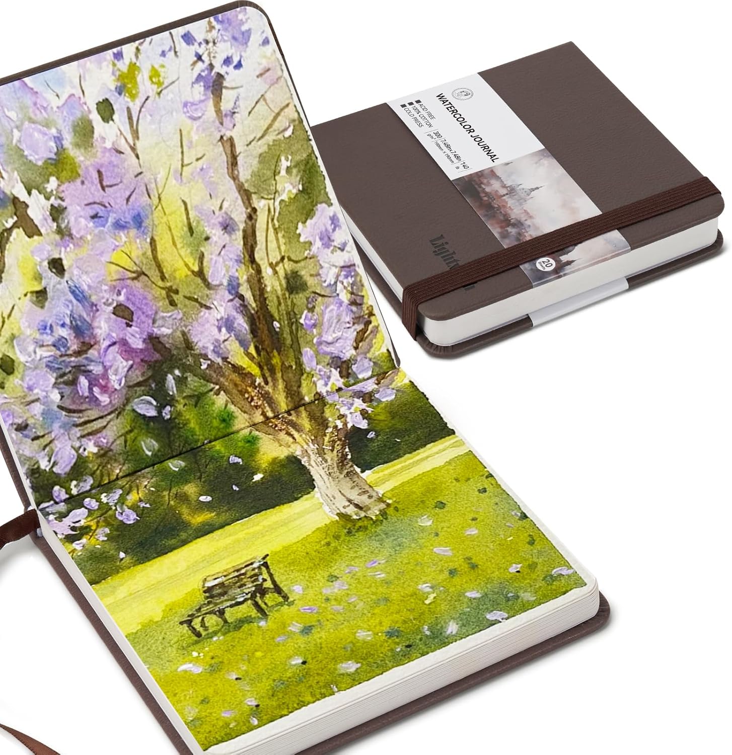 Lightwish Square Watercolor Journal, 100% Cotton Cold Press Watercolor Paper Sketchbook 7.48”x 7.48”, 20 Sheets (140lb/300gsm), Acid-Free for Watercolors, Gouache, Acrylics