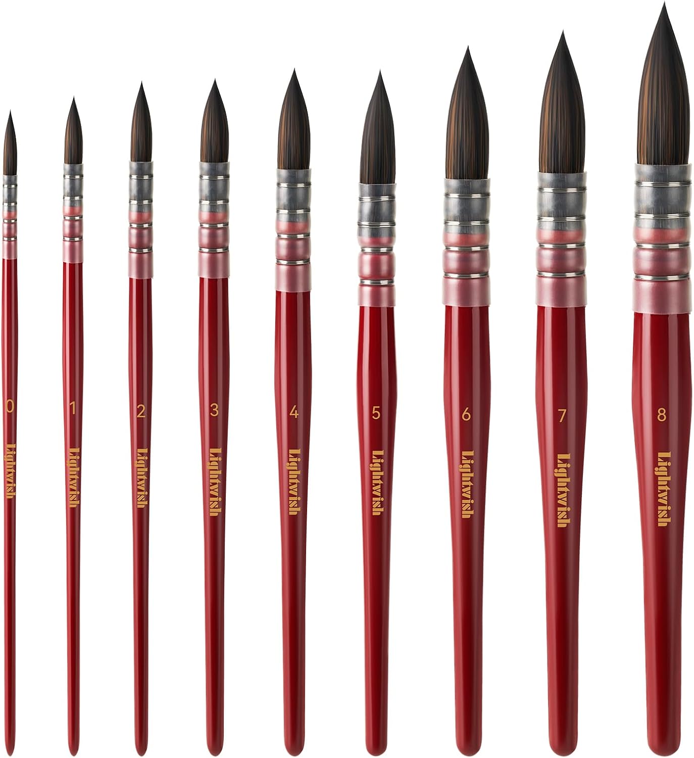 Lightwish Watercolor Brushes Set, Synthetic Hair Paint Brushes Kit for Artists, Adults, and Hobbists, Pointed Round Mop Brush for Watercolor, Gouache,9 Pcs （#0#1#2#3#4#5#6#7#8）