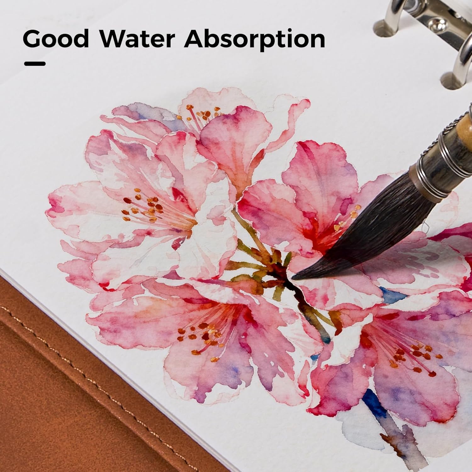 Lightwish Watercolor Sketchbook 100% Cotton, 300gsm (140lb) - 6.69" x 3.94" Hot Press Watercolor Paper Journal Notebook - 20 Sheets with PU Leather Cover for Drawing Mixed Media