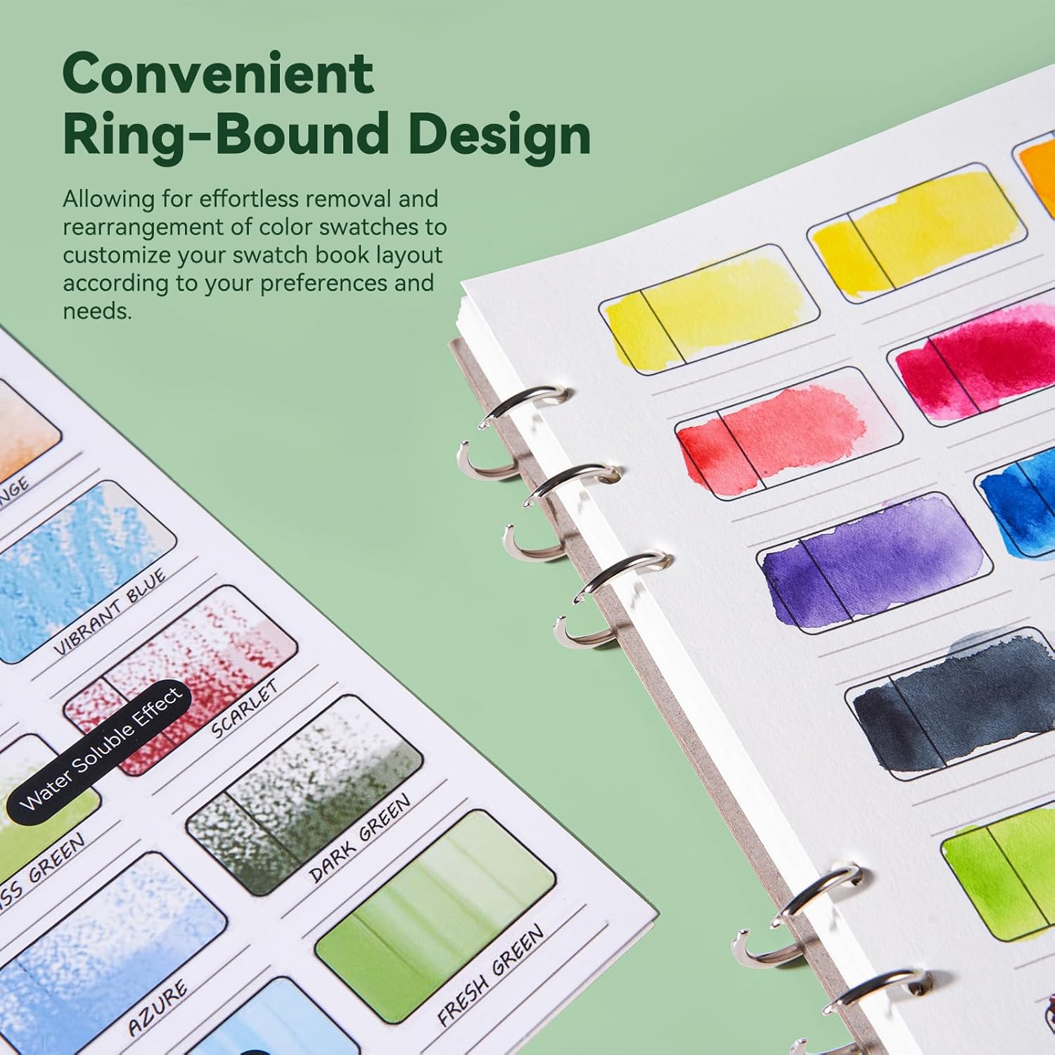 Lightwish Watercolor Swatch Book - 12 Detachable Sheets 100% Cotton 72 Spaces,15.35 * 10.63 in,300gsm/140lb Cold Press for Watercolor, Gouache, Oil Pastels - Spiral-Bound Color Testing Journal