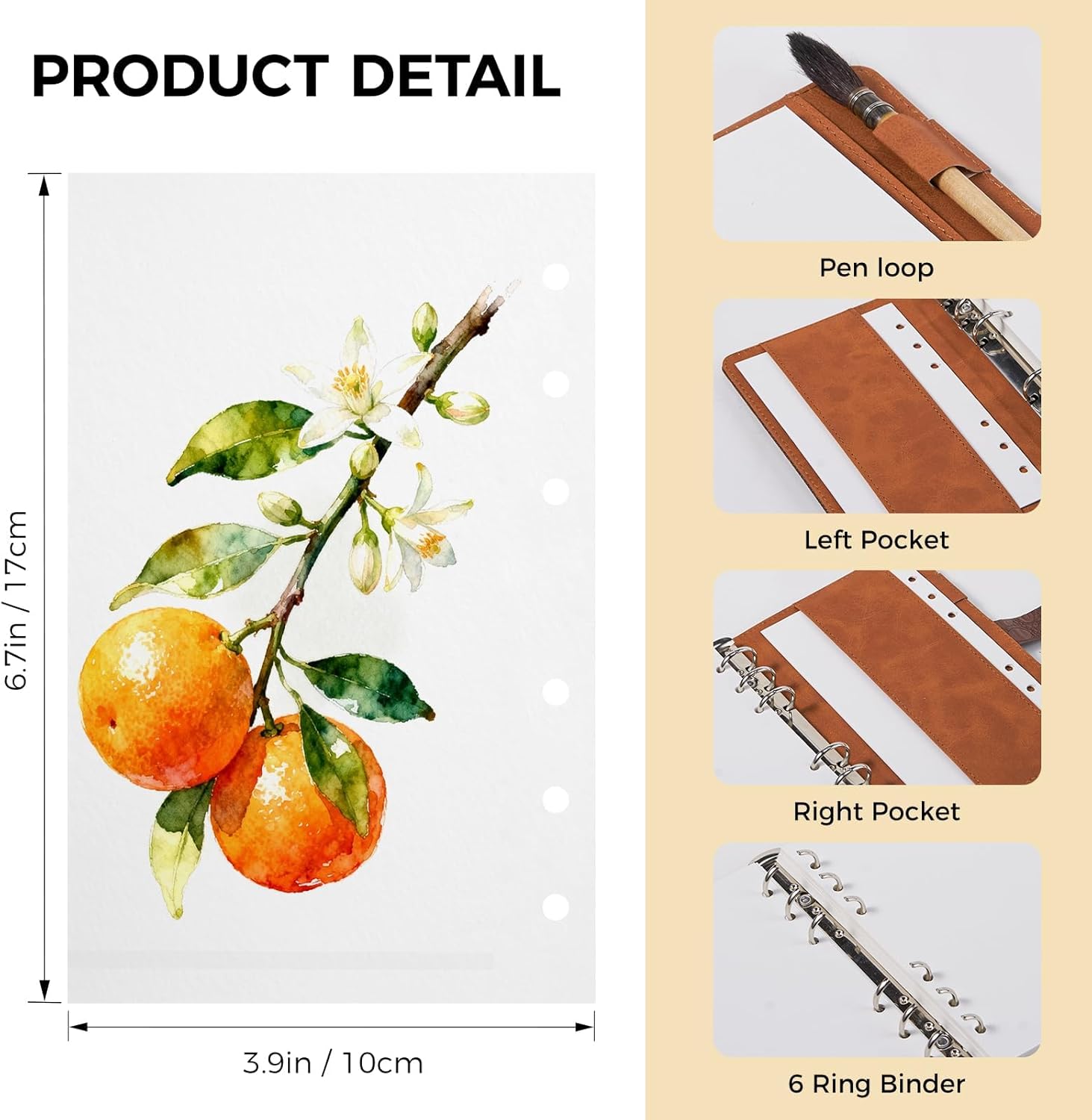 Lightwish Watercolor Sketchbook 100% Cotton, 300gsm (140lb) - 6.69" x 3.94" Hot Press Watercolor Paper Journal Notebook - 20 Sheets with PU Leather Cover for Drawing Mixed Media