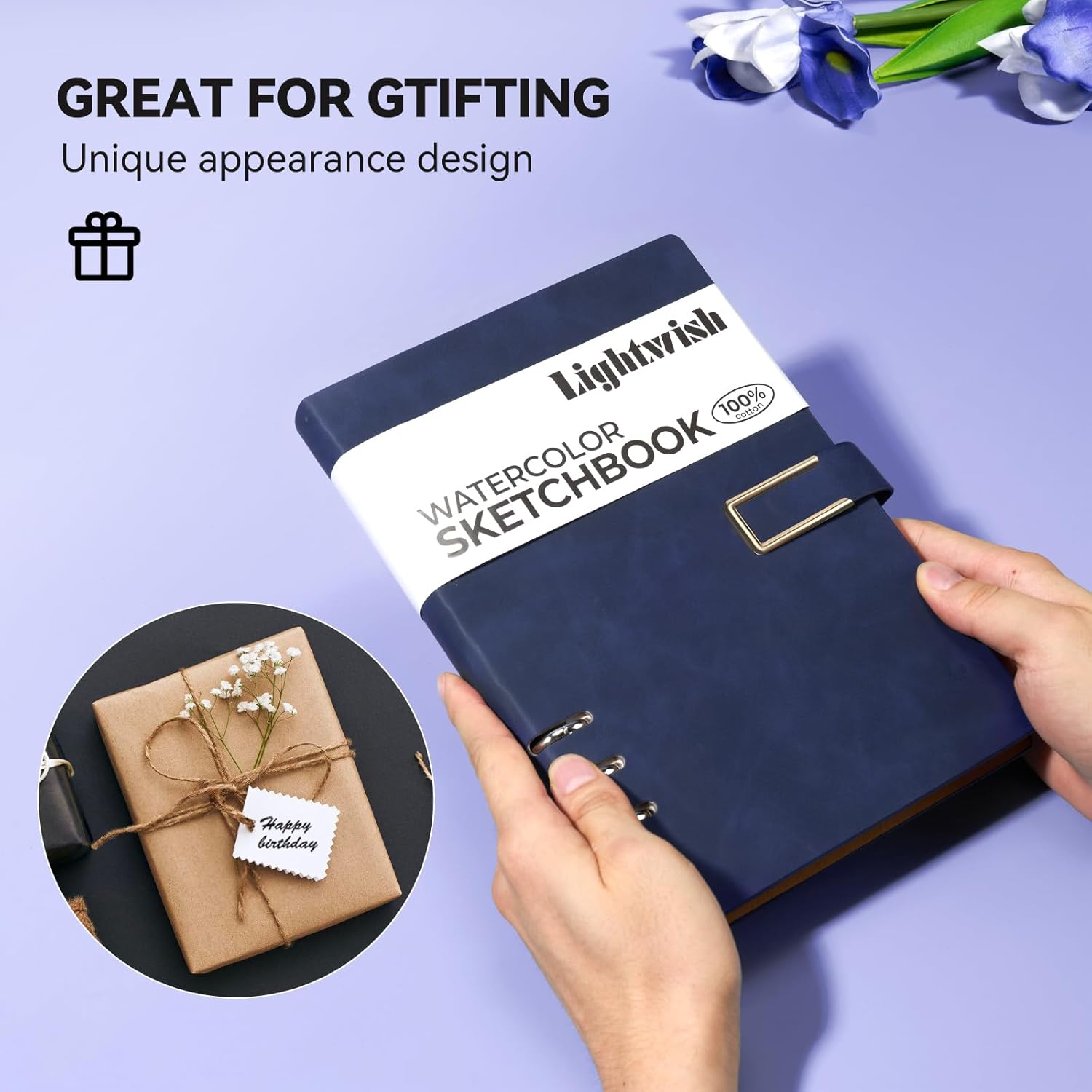 Lightwish Watercolor Sketchbook,100% Cotton Acid Free Watercolor Journal,600gsm Cold Press Watercolor Paper for Artists,Adults,Students,12 Sheets,5.8 * 8.2 Inches Paper