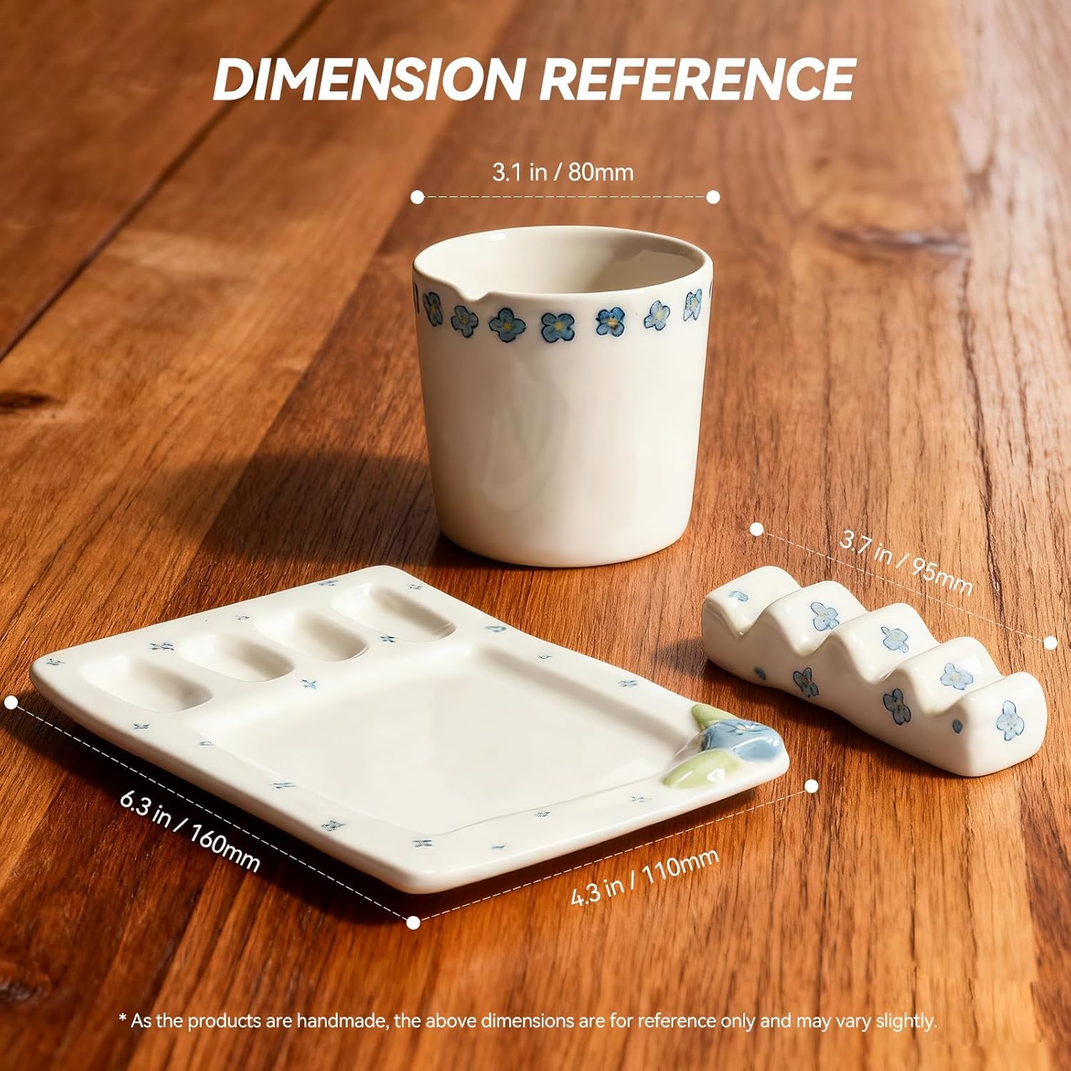 Handmade ceramic paint palette set, artist's ceramic watercolor palette, brush holder and paint cups