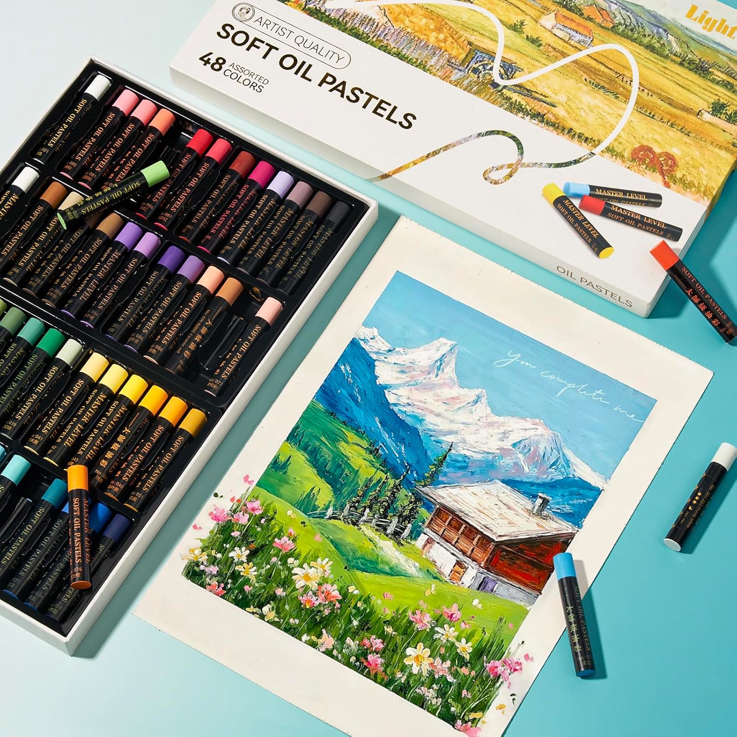 Pastels à l'huile professionnels Lightwish, 48 couleurs vives plus 4 blancs, lot de 52