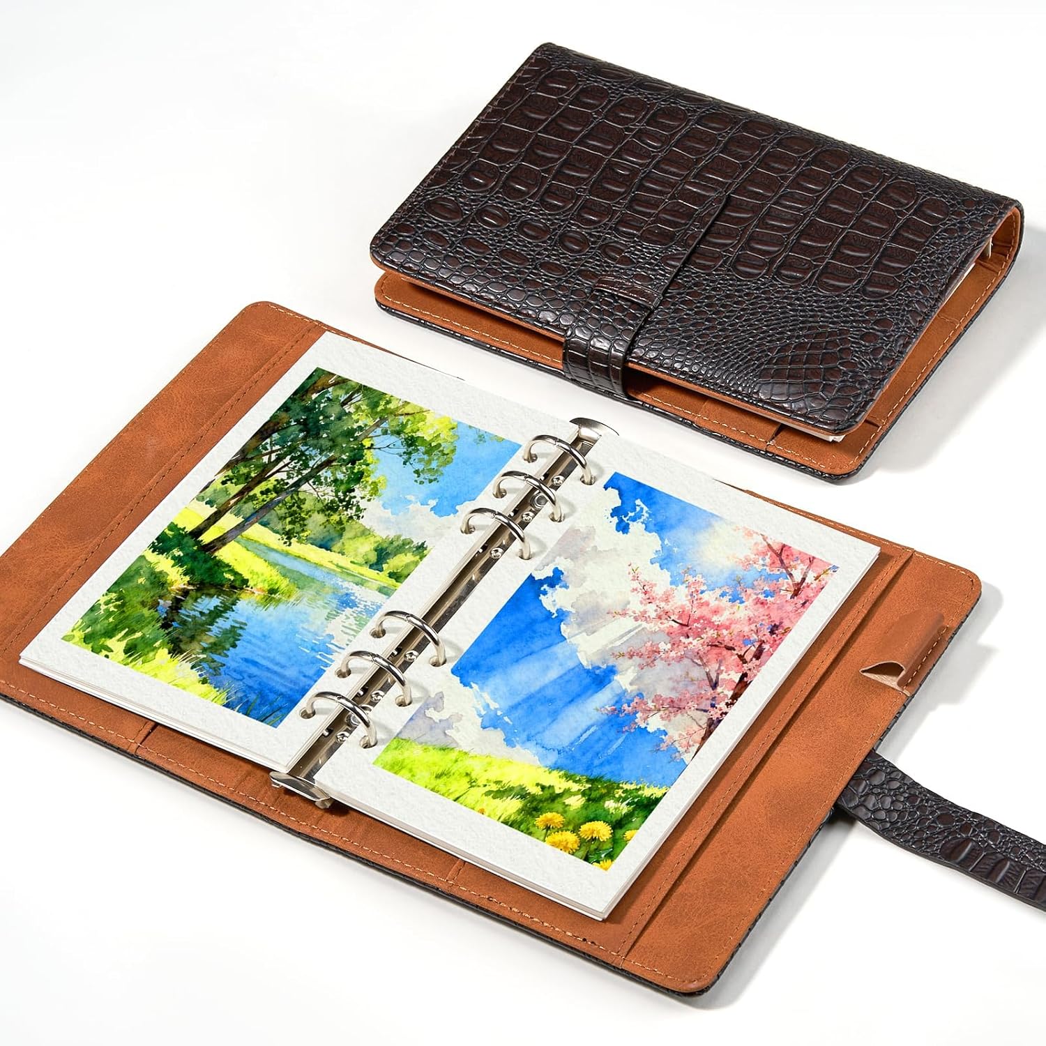 Lightwish Watercolor Sketchbook 100% Cotton, 300gsm (140lb) - 6.69" x 3.94" Hot Press Watercolor Paper Journal Notebook - 20 Sheets with PU Leather Cover for Drawing Mixed Media